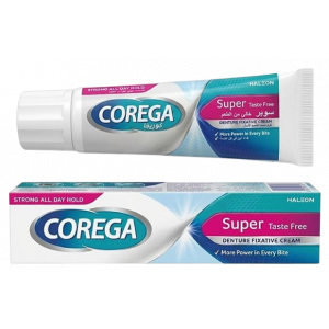 COREGA SUPER DENTURE FIXATIVE CREAM — TASTE FREE STRONG ALL DAY HOLD 20 GM
